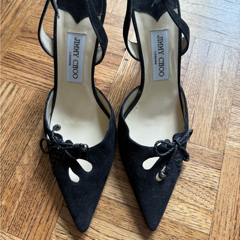 Jimmy Choo Black Suede Heels with Bow Detail